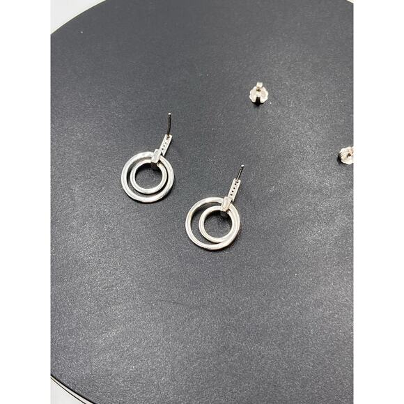 Designer Sterling Silver Pave White Sapphire Double Hoop Pierced Earrings - Picture 4 of 8